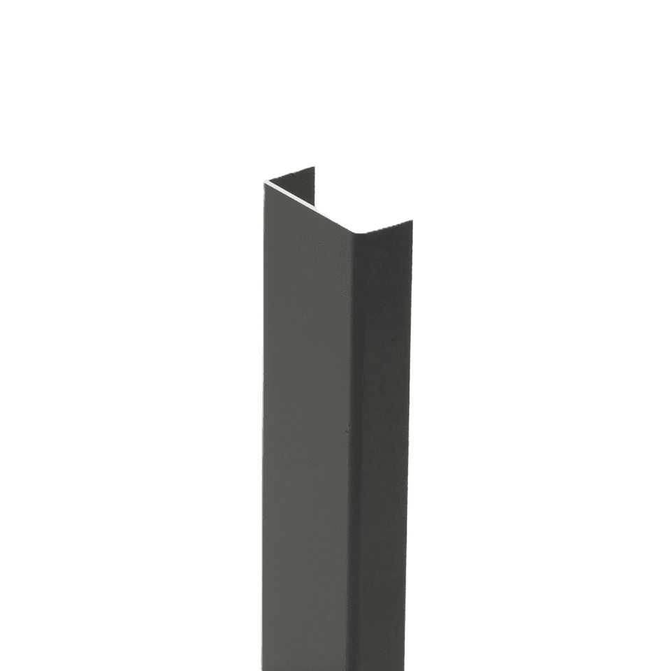 Aluminium U-profiel gleufafdichting 36mm voor paal 80/60mm ZWART (RAL 9005)